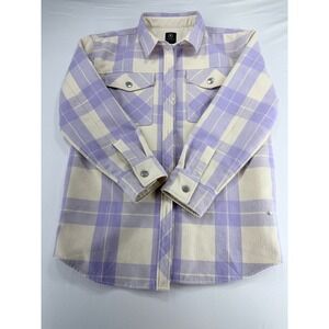 Backcountry Plaid Flannel Shirt Jacket Women Small Purple Cream Lined Warm